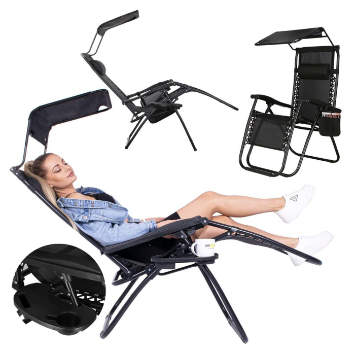 Sezlong pliabil SERSIMO GC3, Relax Zero Gravity cu parasolar, 175cm, negru [31]