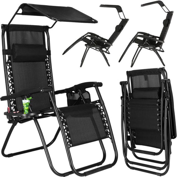 Sezlong pliabil SERSIMO GC3, Relax Zero Gravity cu parasolar, 175cm, negru [7]