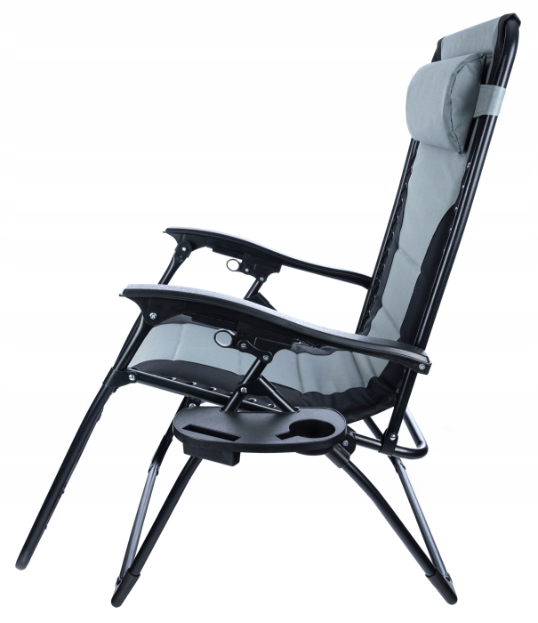 Sezlong scaun pliant plaja sau gradina, Siesta, gravitatie zero, cu tetiera, 175x75x110 cm, negri gri [15]