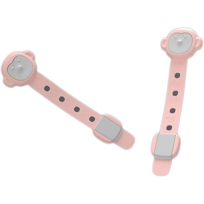 Siguranta pentru Usi Copii, , Sistem de Blocare Sertare, Dulap, Frigider, Adeziv, cu Sistem de Inchidere Dublu, Model Maimutica, Roz [3]