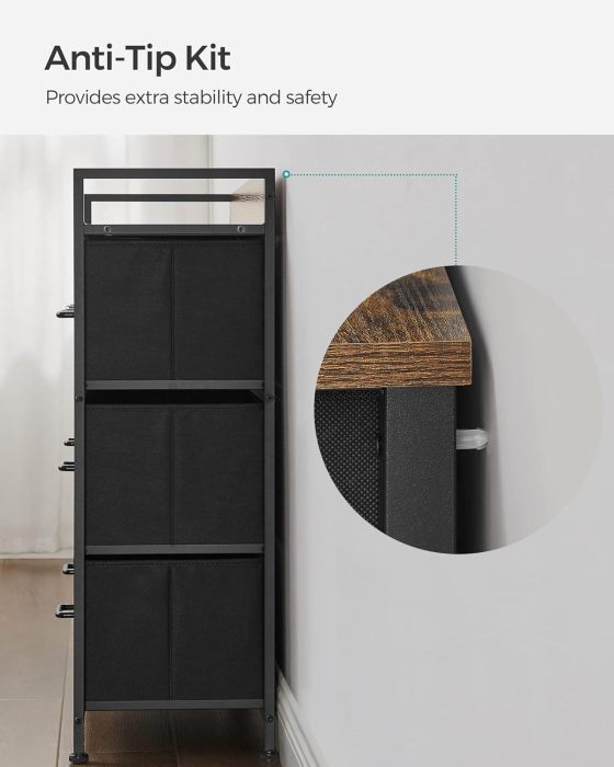 SONGMICS Comoda cu cadru metalic si 7 sertare din textil, stil industrial, 98x29x85cm, maro rustic si negru [6]