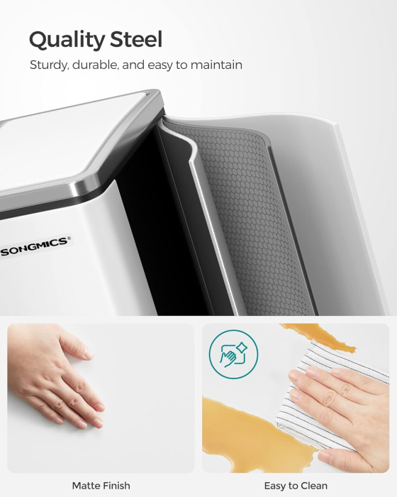 SONGMICS Cos de gunoi din inox cu 2 compartimente colectare selectiva, cu galeti interioare, 2x15litri, alb [2]