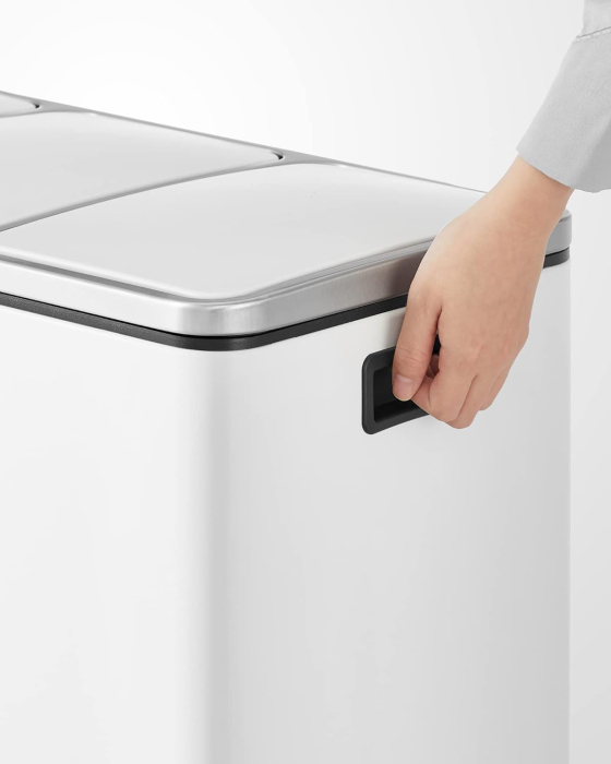 SONGMICS Cos de gunoi din inox cu 3 compartimente colectare selectiva, cu galeti interioare, 3x18litri, 62x32x56cm, alb [8]