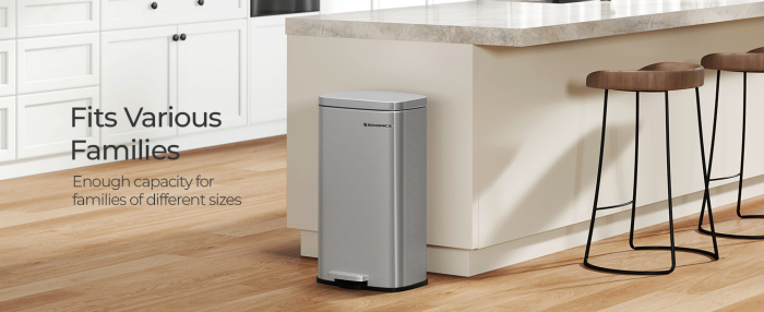 SONGMICS Cos de gunoi din otel cu pedala, galeata interioara plastic, capac inchidere lenta, 30L, 35x30x63cm, argintiu [2]