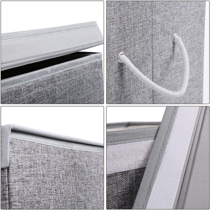 SONGMICS Cos de rufe textil, pliabil, 2 compartimente, saci detasabili, 142L, 60x36x66cm, gri [13]