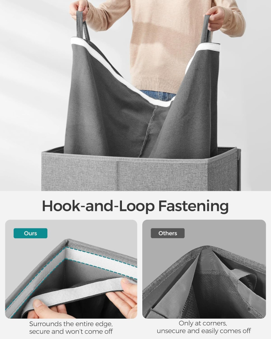 SONGMICS Cos de rufe textil, pliabil, 2 compartimente, saci detasabili, 142L, 60x36x66cm, gri [5]