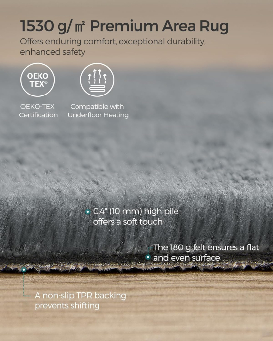 SONGMICS Covor decorativ antiderapant, lavabil la masina, 120x170 cm, gri [5]