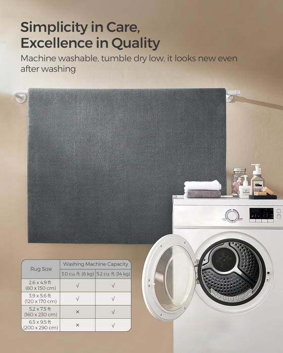 SONGMICS Covor decorativ antiderapant, lavabil la masina, 160×230 cm, gri [6]