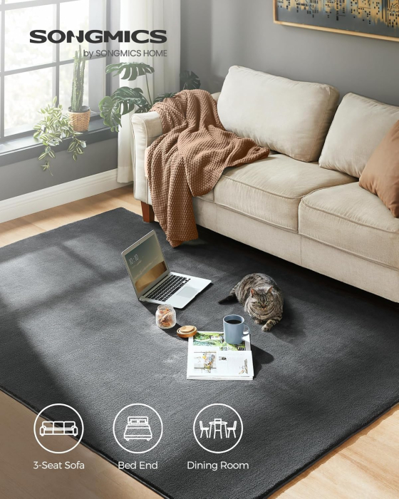 SONGMICS Covor decorativ antiderapant, lavabil la masina, 160×230 cm, gri carbune [5]