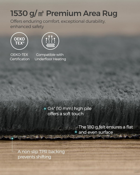 SONGMICS Covor decorativ antiderapant, lavabil la masina, 160×230 cm, gri carbune [2]