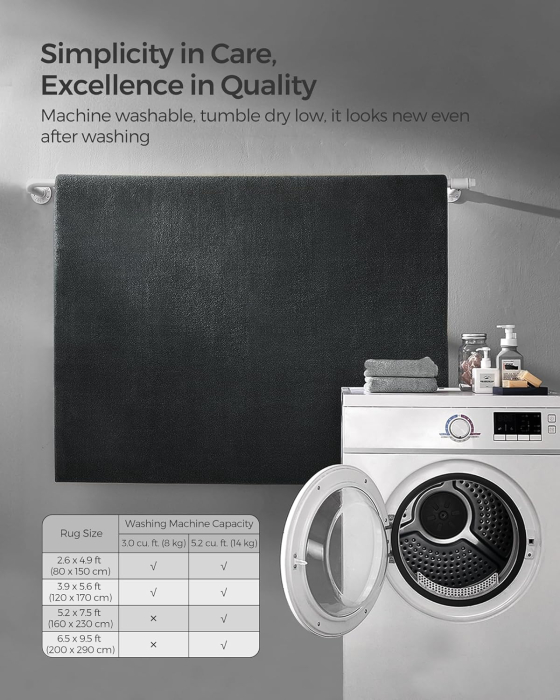 SONGMICS Covor decorativ antiderapant, lavabil la masina, 160×230 cm, gri carbune [6]