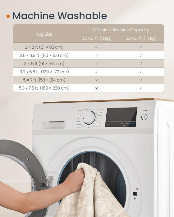 SONGMICS Covor decorativ antiderapant, stil boho, lavabil la masina, 120×170 cm, bej cappuccino [11]