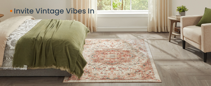 SONGMICS Covor decorativ antiderapant, stil vintage, lavabil la masina, 120×170 cm, bej cappuccino [6]