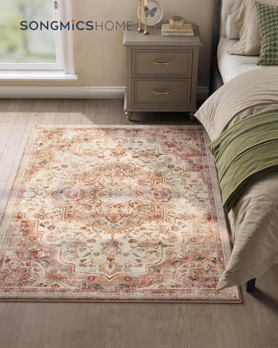 SONGMICS Covor decorativ antiderapant, stil vintage, lavabil la masina, 120×170 cm, bej cappuccino [2]