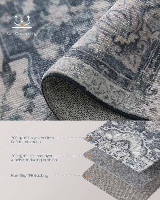 SONGMICS Covor decorativ antiderapant, stil vintage, lavabil la masina, 120×170 cm, gri [3]