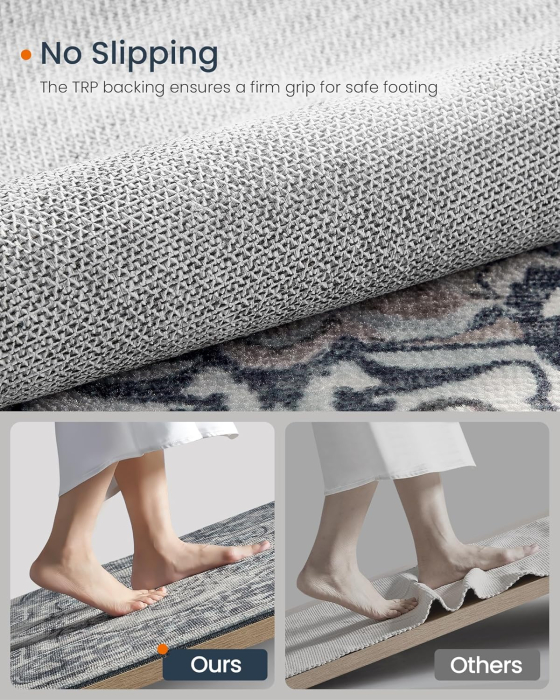 SONGMICS Covor decorativ antiderapant, stil vintage, lavabil la masina, 120×170 cm, gri [4]