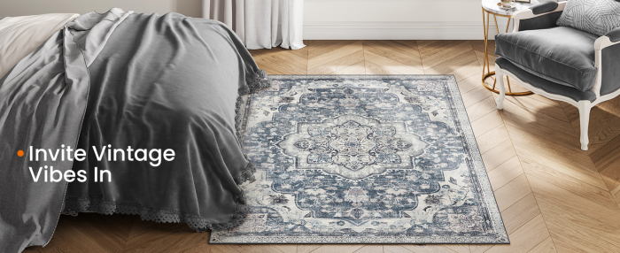 SONGMICS Covor decorativ antiderapant, stil vintage, lavabil la masina, 120×170 cm, gri [7]