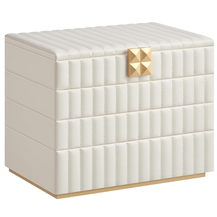 SONGMICS Cutie bijuterii 17x28x21 cm, 4 niveluri, oglinda, captuseala catifea, piele PU alba [1]