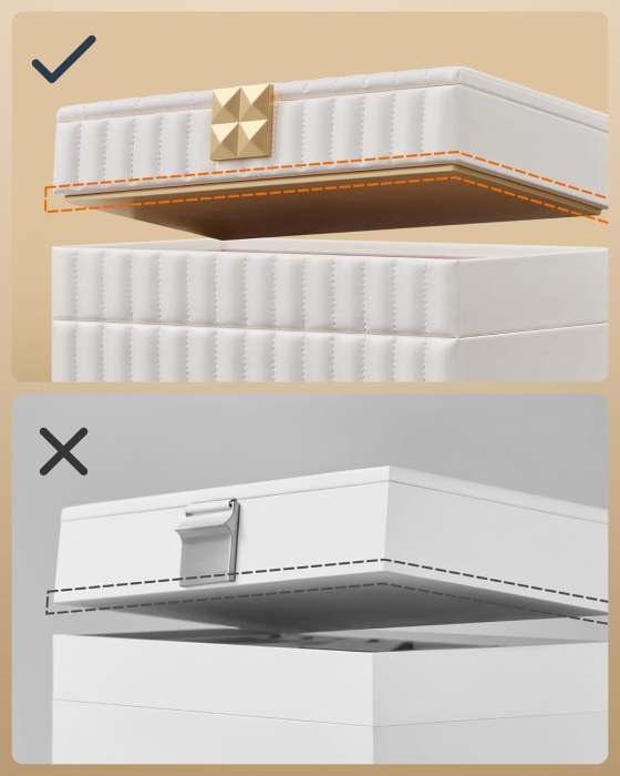 SONGMICS Cutie bijuterii 17x28x21 cm, 4 niveluri, oglinda, captuseala catifea, piele PU alba [6]