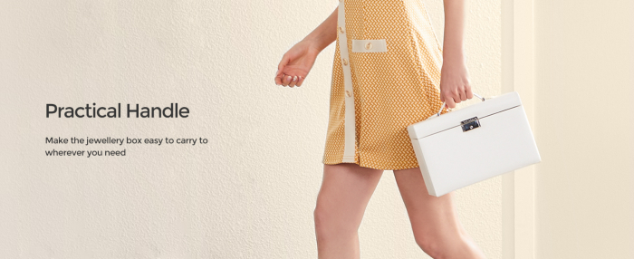 SONGMICS Cutie de bijuterii pe 3 nivele, 2 sertare, maner, inchidere cu cheie, 18x26x17cm, alb [5]