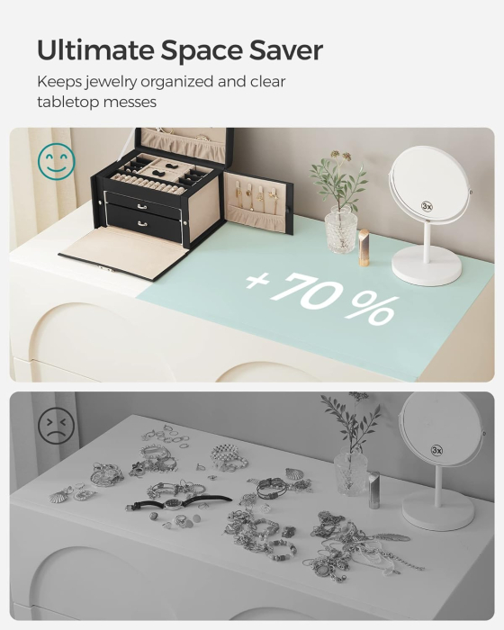 SONGMICS Cutie de bijuterii pe 3 nivele, cu 2 sertare, oglinda, maner, inchidere cu cheie, 18x26x17cm, negru [14]