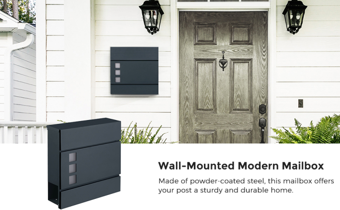 SONGMICS Cutie postala de exterior, pentru gard sau perete, din otel zincat, cu incuietoare, 37x11x37cm, gri [8]