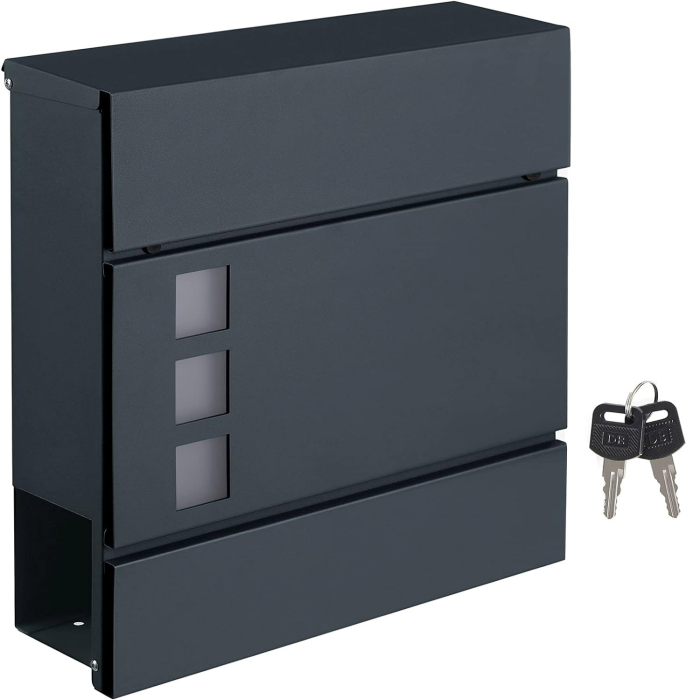 SONGMICS Cutie postala de exterior, pentru gard sau perete, din otel zincat, cu incuietoare, 37x11x37cm, gri [1]