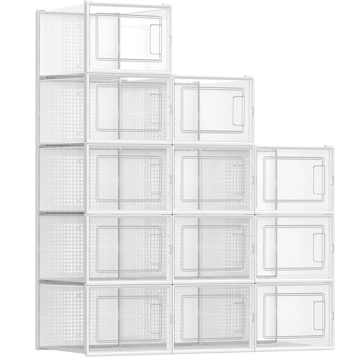 SONGMICS Cutii de pantofi, set de 12 organizatoare stivuibile, structura rezistenta ABS, 35x25x19cm, transparent [1]