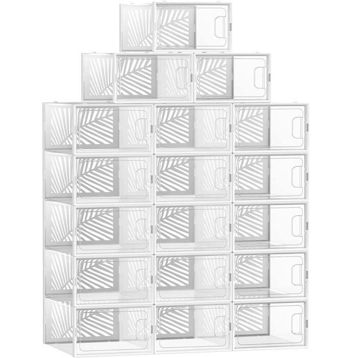 SONGMICS Cutii de pantofi, set de 18 organizatoare stivuibile, structura rezistenta ABS, 34x23x14cm, transparent [1]