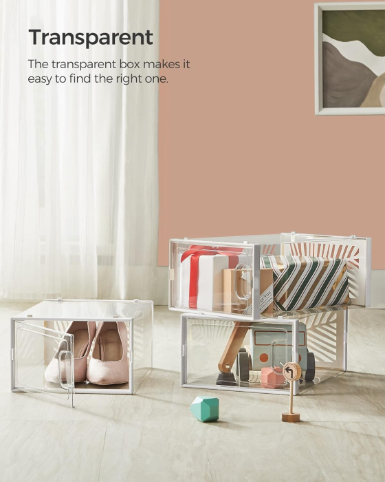 SONGMICS Cutii de pantofi, set de 18 organizatoare stivuibile, structura rezistenta ABS, 34x23x14cm, transparent [5]