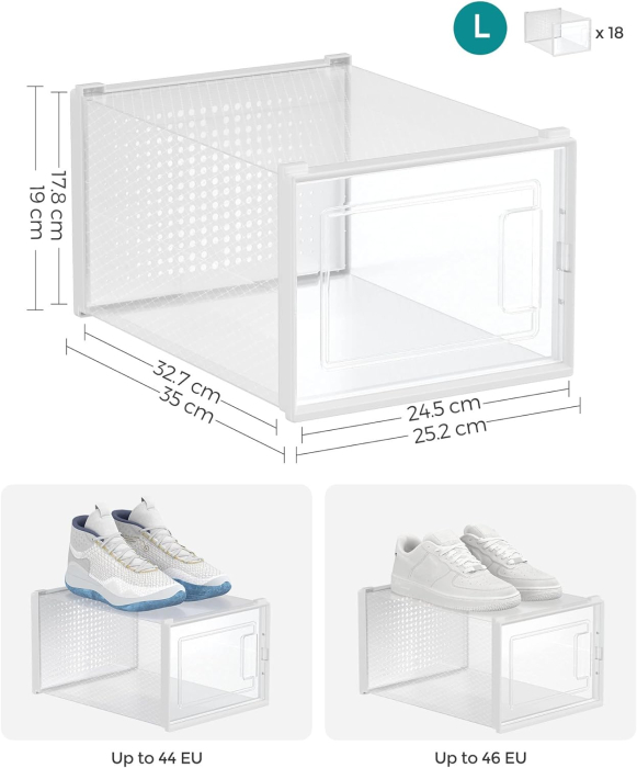 SONGMICS Cutii de pantofi, set de 18 organizatoare stivuibile, structura rezistenta ABS, 35x25x19cm, transparent [6]