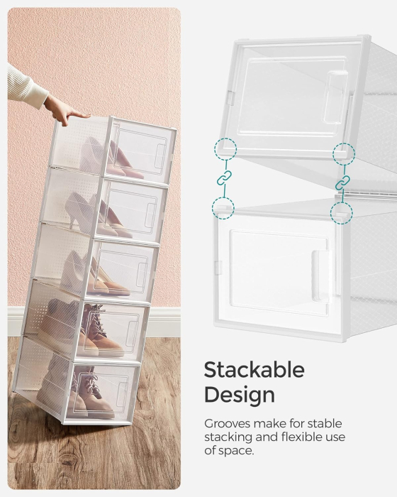 SONGMICS Cutii de pantofi, set de 18 organizatoare stivuibile, structura rezistenta ABS, 35x25x19cm, transparent [4]