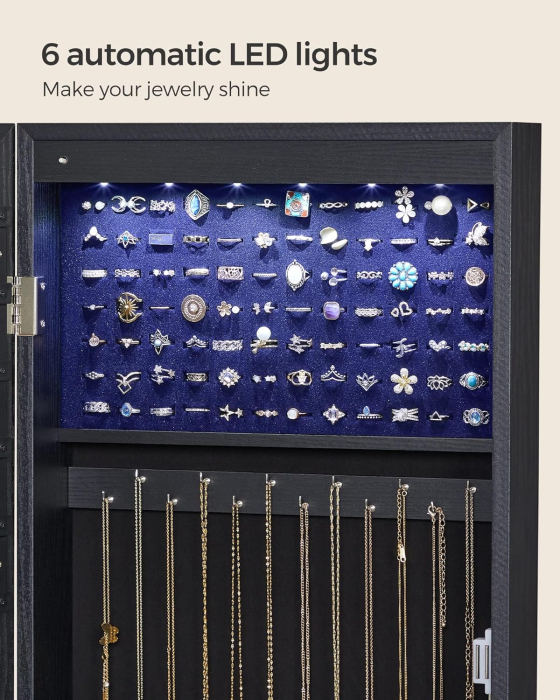 SONGMICS Dulap de bijuterii cu oglinda, din MDF, montare pe perete, 37x10x120 cm, negru [5]