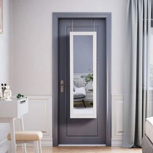 SONGMICS Dulap de bijuterii cu oglinda, montare pe perete, incuietoare, 37x10x120cm, alb [13]