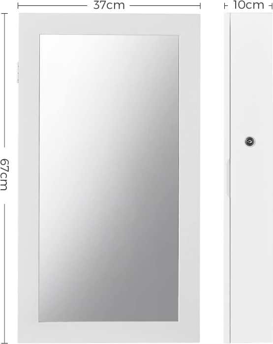 SONGMICS Dulap de bijuterii cu oglinda, montare pe perete, incuietoare, 37x11x67cm, alb [7]