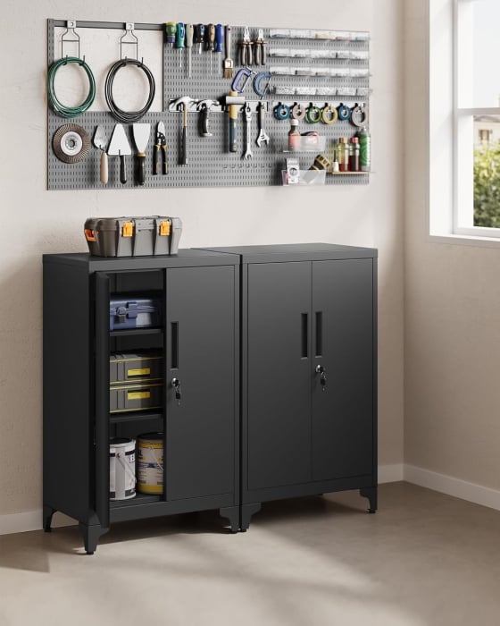 SONGMICS Dulap de birou multifunctional, din otel, 2 usi cu incuietoare, 40x60x90 cm, negru [2]