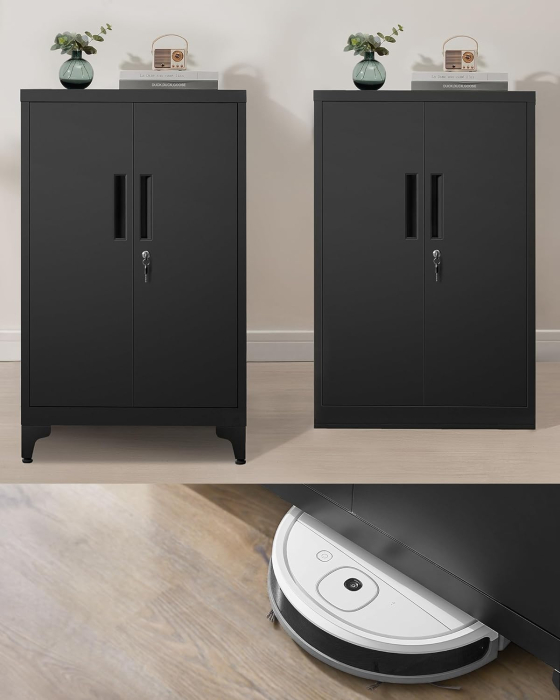 SONGMICS Dulap de birou multifunctional, din otel, 2 usi cu incuietoare, 40x60x90 cm, negru [7]