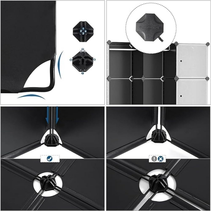 SONGMICS Dulap de depozitare modular, 12 compartimente inchise, 2 sine pentru umerase, 178x143x36cm, negru si alb [5]