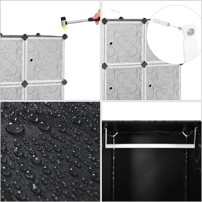 SONGMICS Dulap de depozitare modular, 12 compartimente inchise, 2 sine pentru umerase, 178x143x36cm, negru si alb [6]