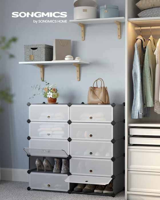 SONGMICS Dulap de depozitare pantofi modular, configurabil cu 10 compartimente, 43x31x173 cm, gri [2]