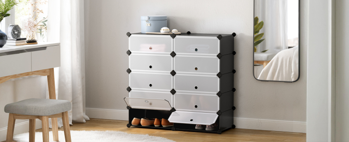 SONGMICS Dulap de depozitare pantofi modular, configurabil cu 10 compartimente, 43x31x173 cm, negru [7]