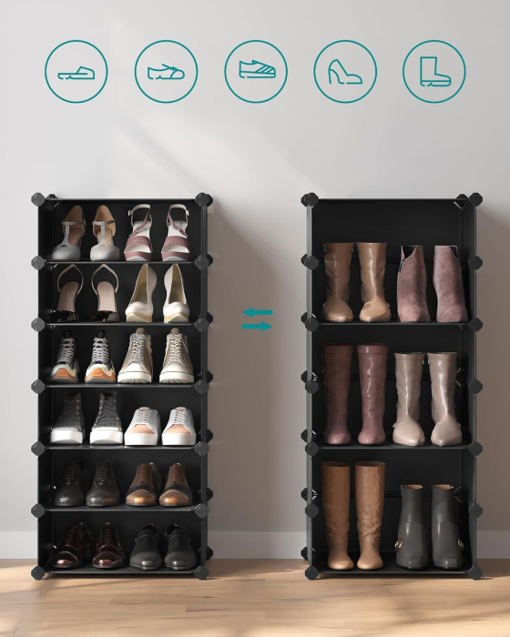 SONGMICS Dulap de depozitare pantofi modular, configurabil cu 10 compartimente, 43x31x173 cm, negru [3]