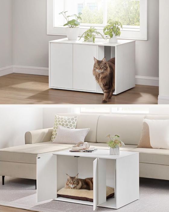 SONGMICS Dulap pentru litiera pisici, montaj rapid fara scule, design minimalist, PAL, 80x50x50 cm, alb [4]