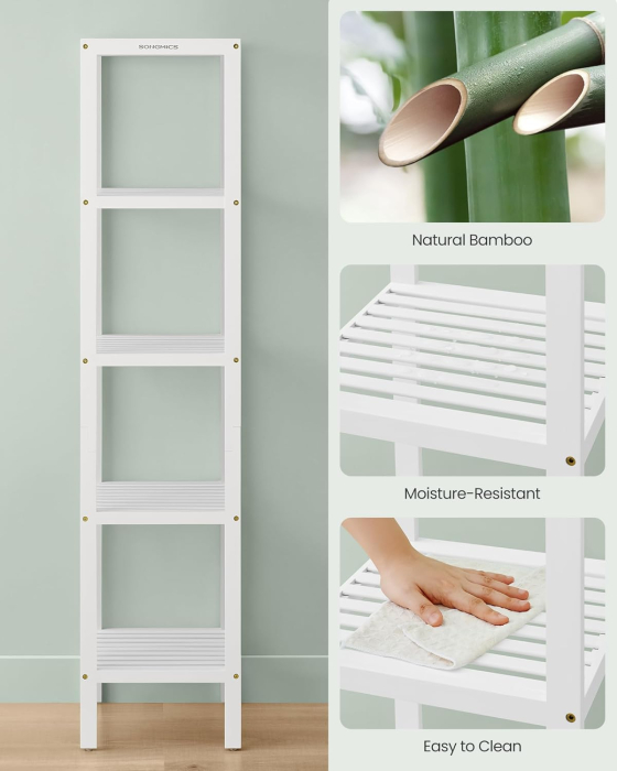 SONGMICS Etajera bambus 5 niveluri, raft multifunctional pentru baie sau bucatarie, 33x33x146 cm, alb [6]