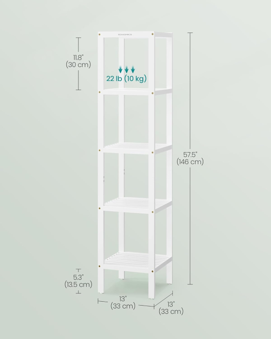 SONGMICS Etajera bambus 5 niveluri, raft multifunctional pentru baie sau bucatarie, 33x33x146 cm, alb [2]