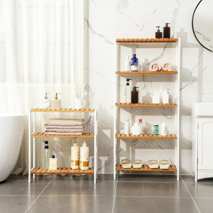 SONGMICS Etajera bambus 60x26x66 cm, cu 3 rafturi, kit anti-rasturnare, alb si natur [9]