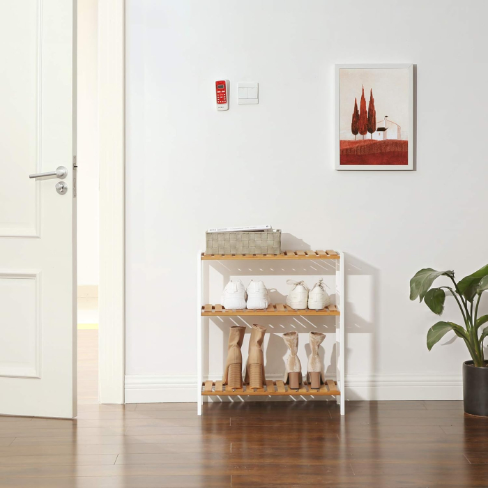 SONGMICS Etajera bambus 60x26x66 cm, cu 3 rafturi, kit anti-rasturnare, alb si natur [4]