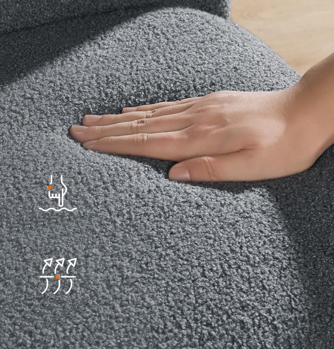 SONGMICS Fotoliu balansoar cu brate, cadru otel imbracat in fleece si picioare din lemn, 136 kg, gri [4]