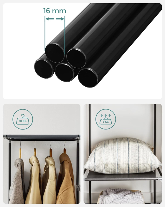 SONGMICS Garderoba pentru depozitarea hainelor, din material textil, cu 3 compartimente, 45x150x175cm, gri [8]