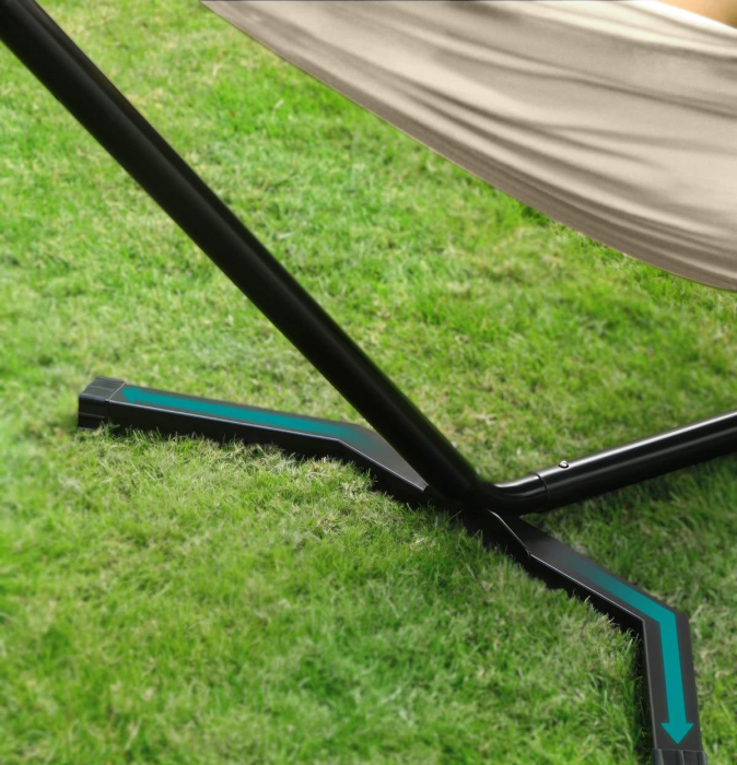 SONGMICS Hamac cu cadru metalic, reglabil la 5 inaltimi, maxim 240 kg, 300x90x95cm, bej [3]